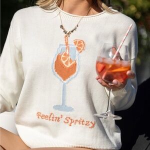 White Sweater with Cocktail Design